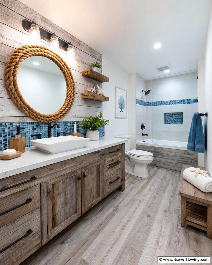 Wooden Elements - 20 Nautical Bathroom Ideas for a Coastal Vibe