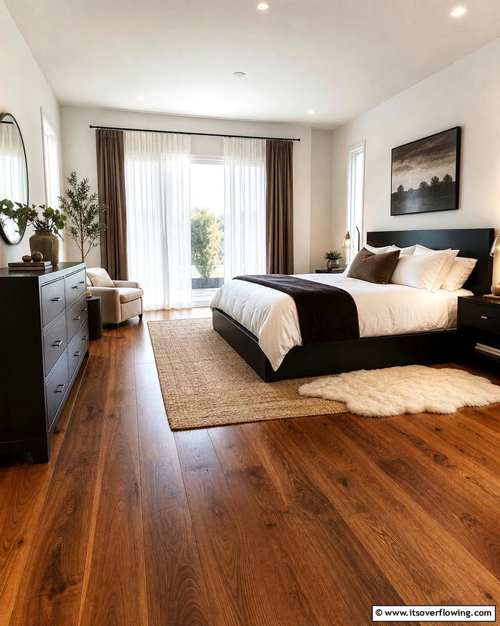 Wooden Flooring in Warm Brown Tones - 20 Black and Brown Bedroom Ideas for a Cozy Retreat