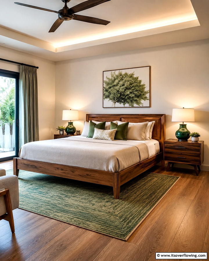 Wooden Furniture with Green Accents - 25 Green and Brown Bedroom Ideas for Earthy Vibes