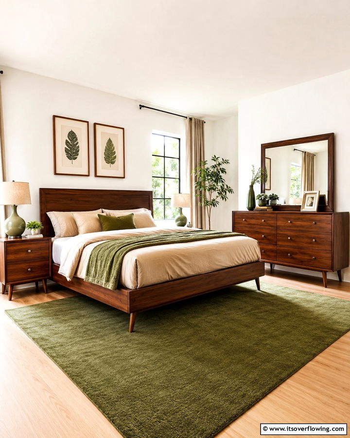 Wooden Furniture with Green and Beige Accents - 25 Serene Green and Beige Bedroom Design Ideas