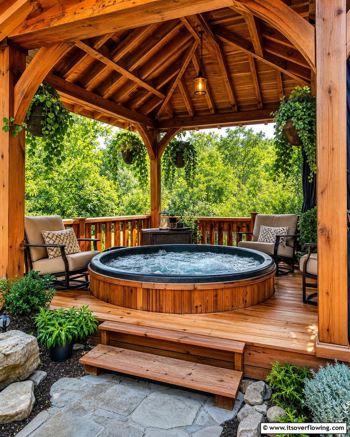 Wooden Gazebo Charm - 25 Hot Tub Enclosure Ideas for Year-Round Relaxation