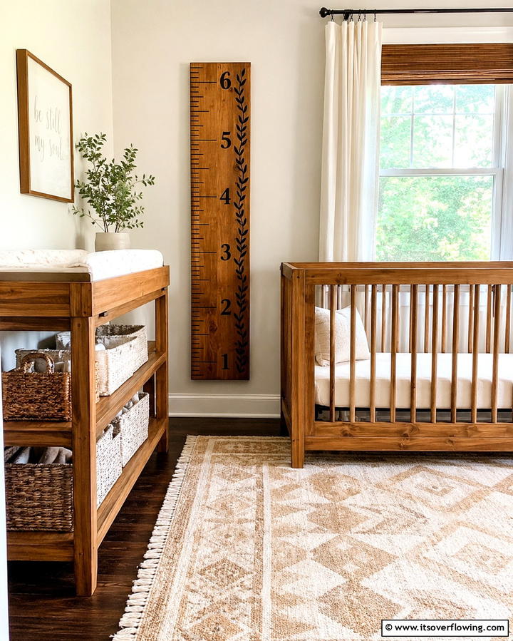 Wooden Growth Chart - 25 Rustic Nursery Ideas for a Cozy Baby Room