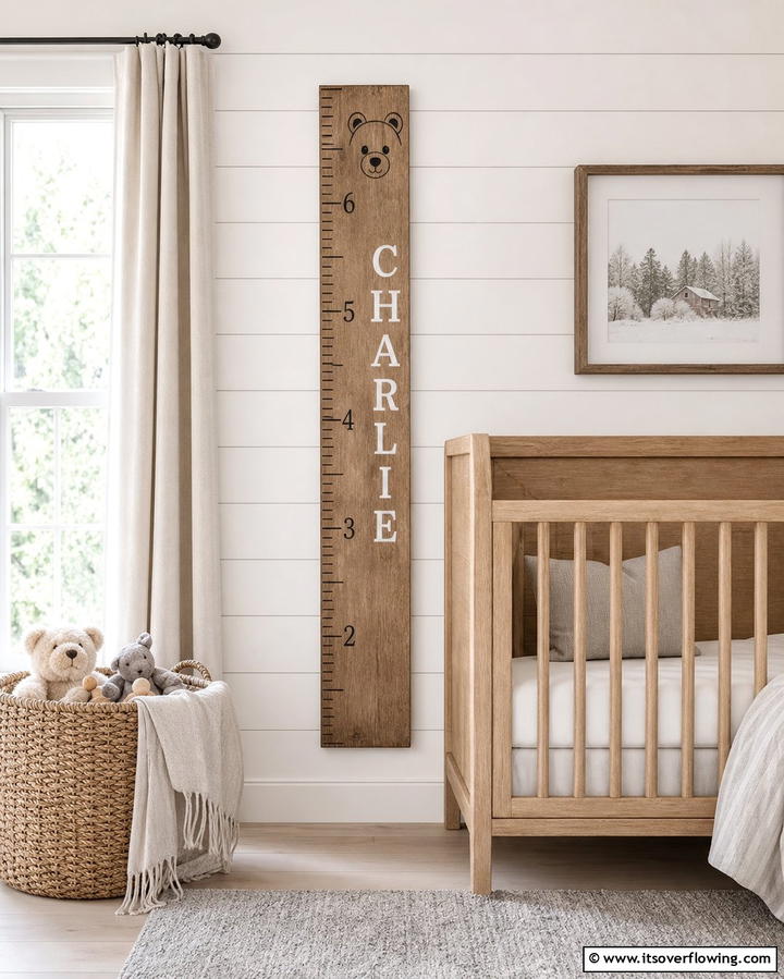 Wooden Growth Chart - 25 Farmhouse Nursery Ideas for a Cozy Baby Room
