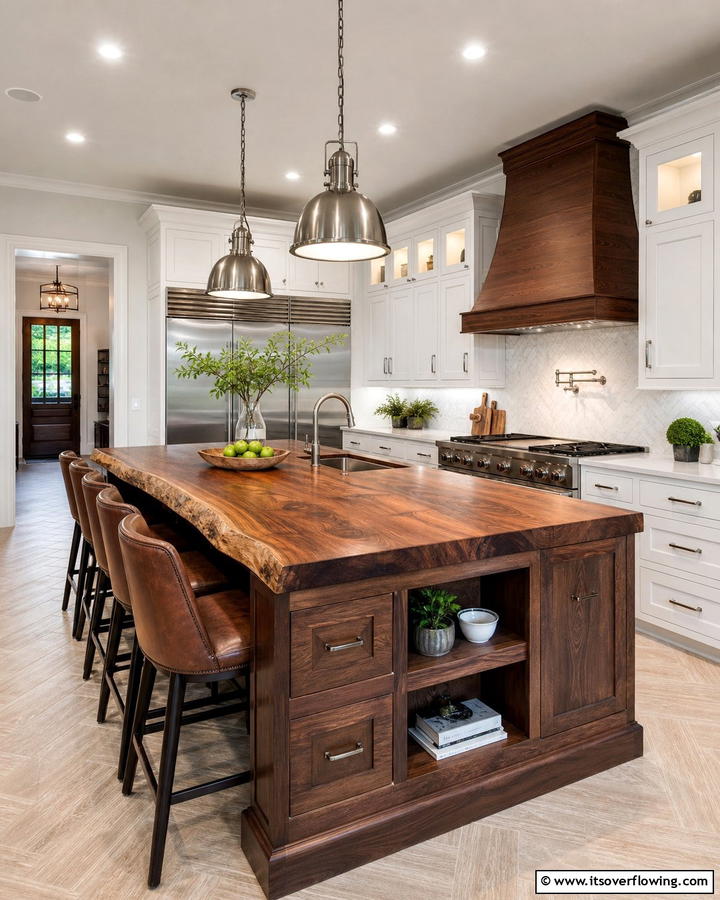 Wooden Kitchen Island - 20 Brown Kitchen Ideas to Create a Cozy and Stylish Space