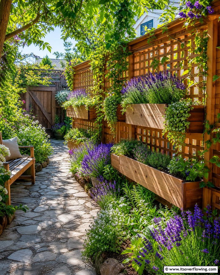 Wooden Lattice Fence with Planters - 20 Lattice Fence Ideas for a Stylish and Functional Garden