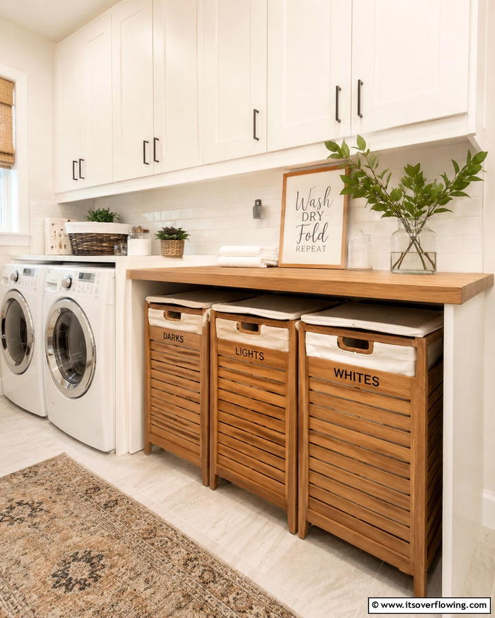 Wooden Laundry Hampers - 30 Rustic Laundry Room Ideas for Functional Farmhouse Style
