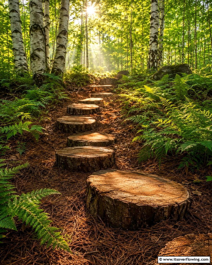 Wooden Log Stepping Stones - 30 Creative Stepping Stone Walkway Garden Ideas