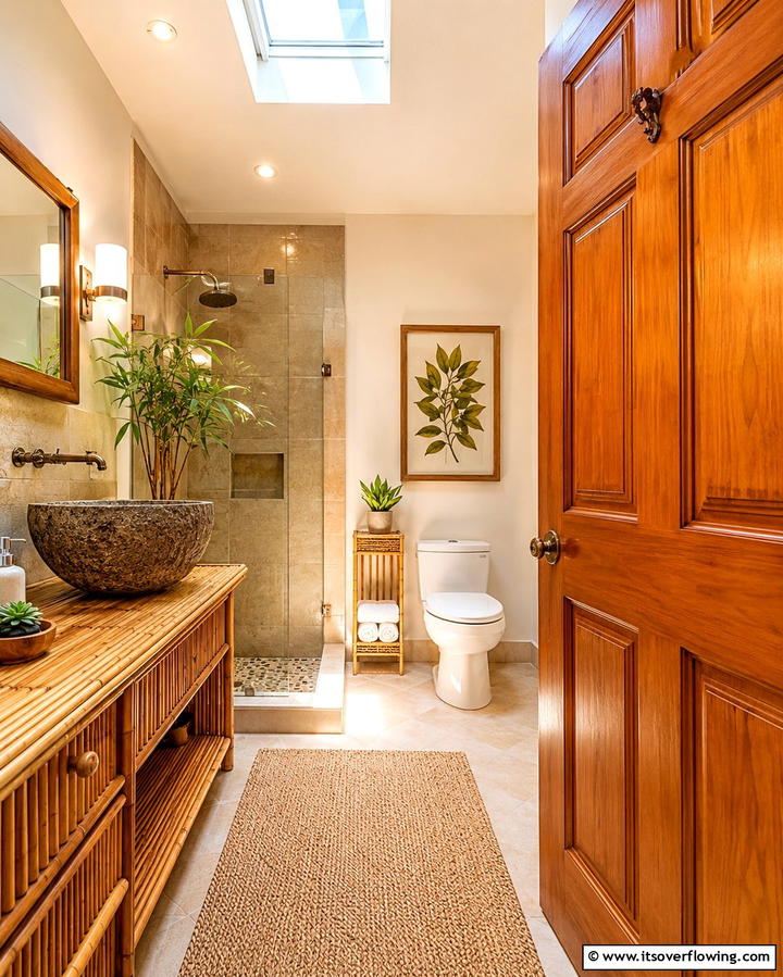 Wooden Panel Door for Warmth - 25 Bathroom Door Ideas to Enhance Your Space