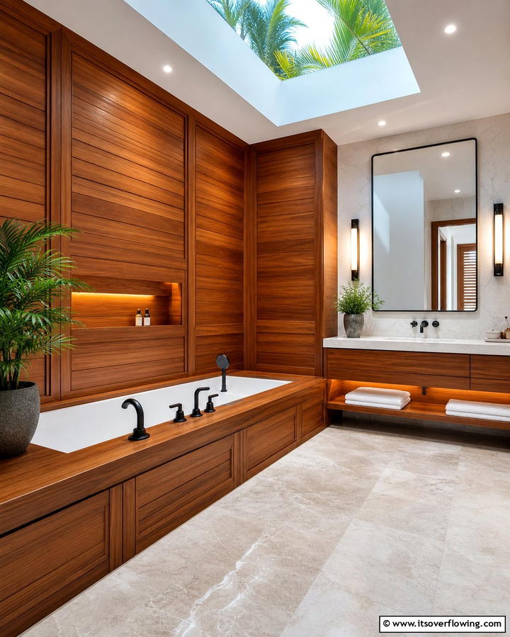Wooden Panel Surround - 25 Bathtub Surround Ideas for a Luxurious Bathroom