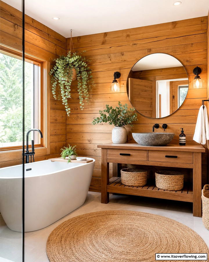 Wooden Paneling for a Rustic Touch - 25 Bathroom Wall Paneling Ideas for a Luxurious Look
