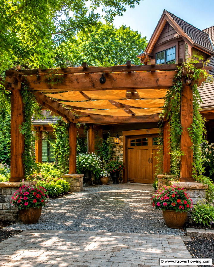 Wooden Pergola Style Porch - 25 Car Porch Design Ideas for a Welcoming Entrance