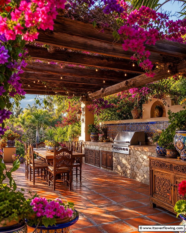 Wooden Pergola for Shade - 20 Mexican Outdoor Kitchen Ideas for Vibrant Spaces