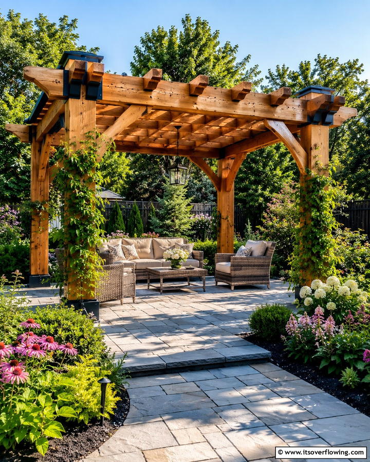 Wooden Pergola with Black Accents - 25 Black House With Wood Accents Ideas for a Bold Design