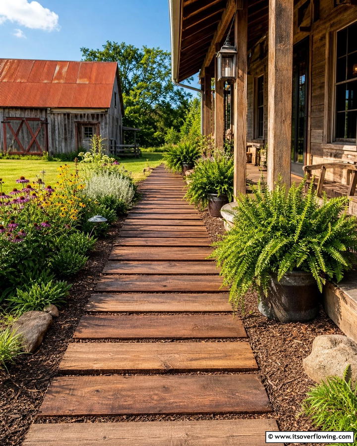 Wooden Plank Walkway - 20 Farmhouse Walkway Ideas for a Rustic Charm
