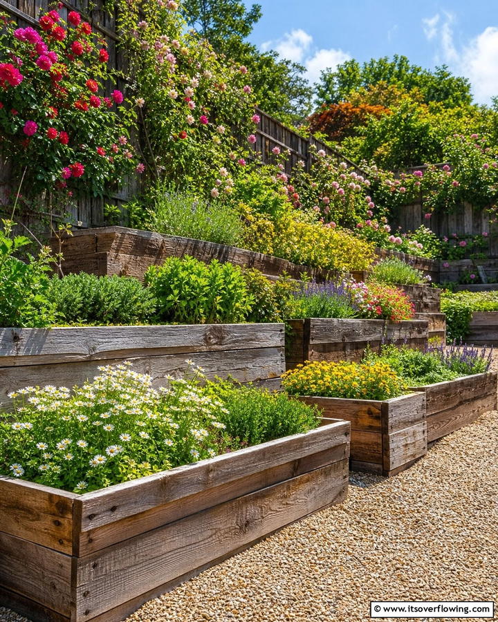 Wooden Planters for a Natural Look - 20 Hillside Terraced Garden Ideas for a Stunning Landscape