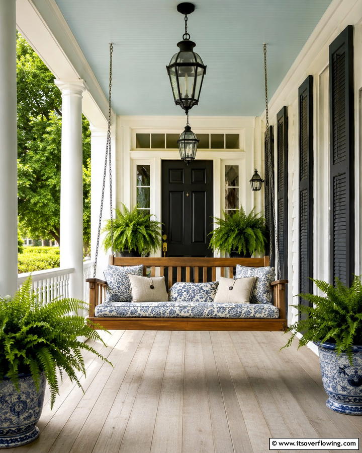 Wooden Porch Swing - 25 Colonial Front Porch Ideas for Timeless Charm