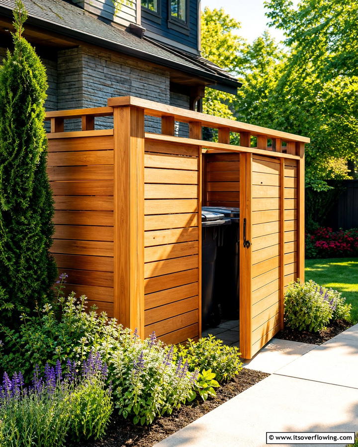 Wooden Privacy Enclosure - 25 Garbage Can Storage Ideas for Neat Spaces