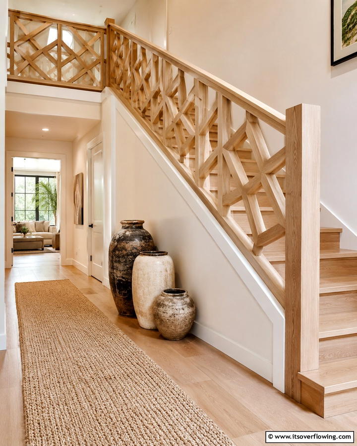 Wooden Railing with Geometric Patterns - 25 Stair Railing Ideas for Modern and Traditional Homes