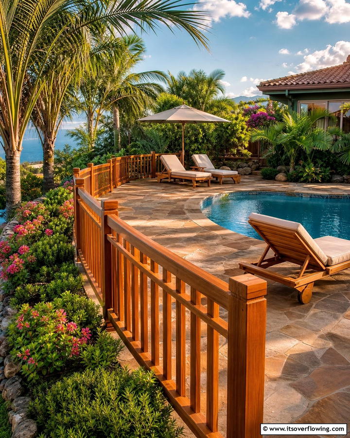 Wooden Railings for a Warm and Natural Feel - 20 Pool Deck Railing Ideas for Safety and Style