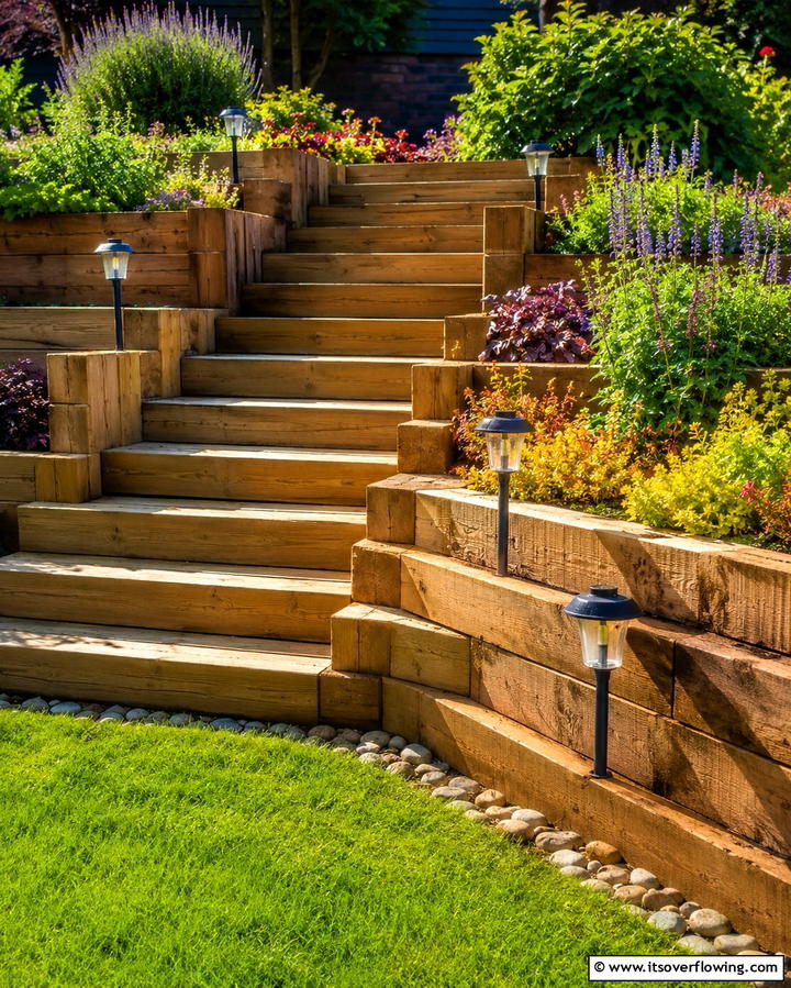 Wooden Retaining Walls with Built In Steps - 20 Durable Wood Retaining Wall Ideas for Your Yard