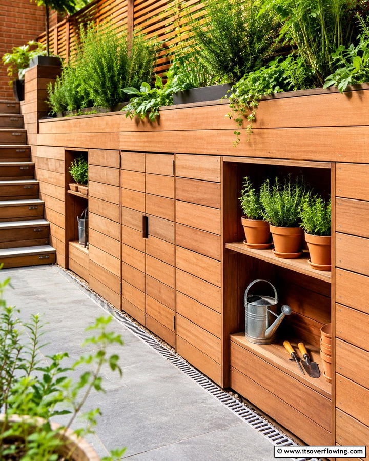 Wooden Retaining Walls with Built In Storage - 20 Durable Wood Retaining Wall Ideas for Your Yard