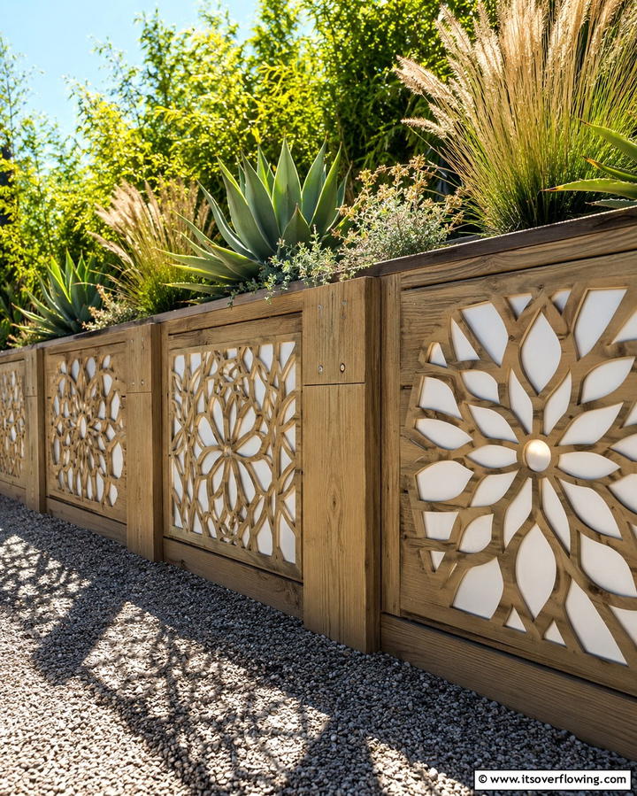 Wooden Retaining Walls with Decorative Cutouts - 20 Durable Wood Retaining Wall Ideas for Your Yard