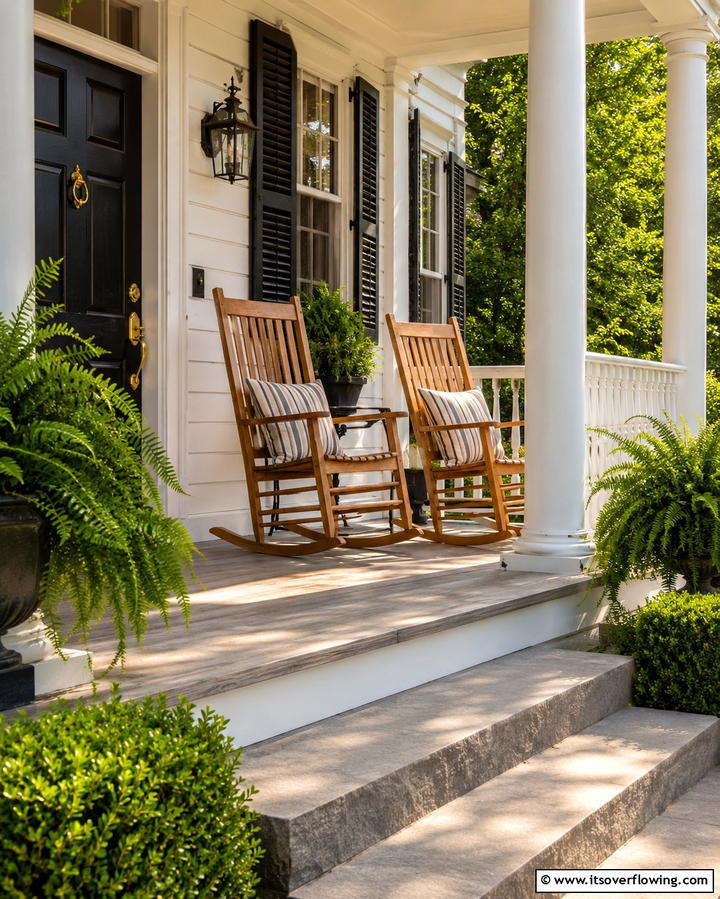 Wooden Rocking Chairs - 25 Colonial Front Porch Ideas for Timeless Charm