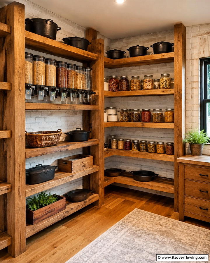Wooden Shelves for Warmth and Durability - 25 Pantry Shelving Ideas for Organized Kitchens