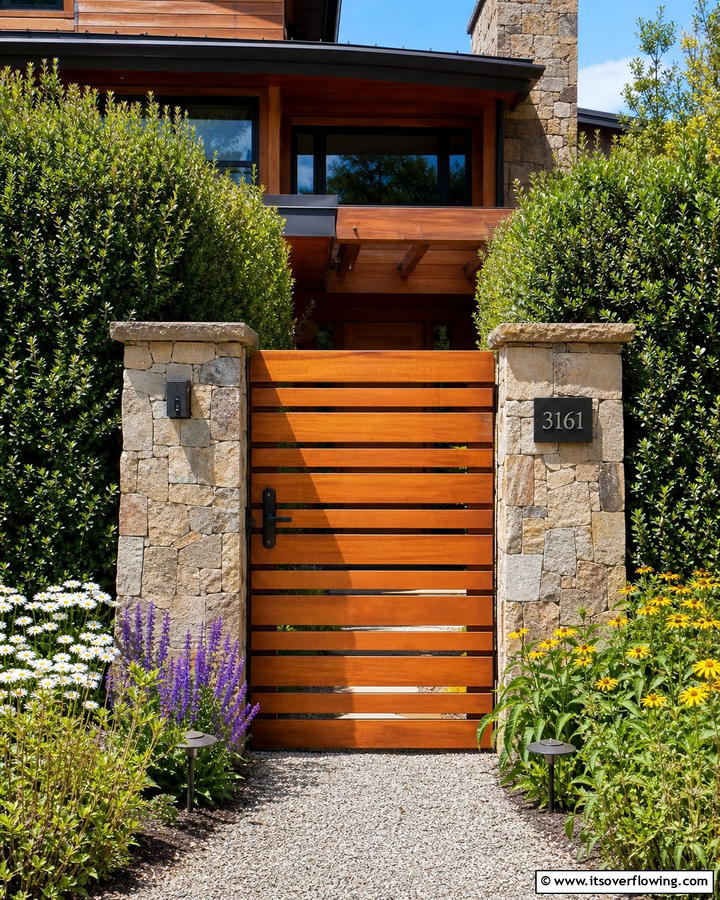 Wooden Slatted Gate - 20 Front Door Gate Ideas to Enhance Your Home’s Curb Appeal