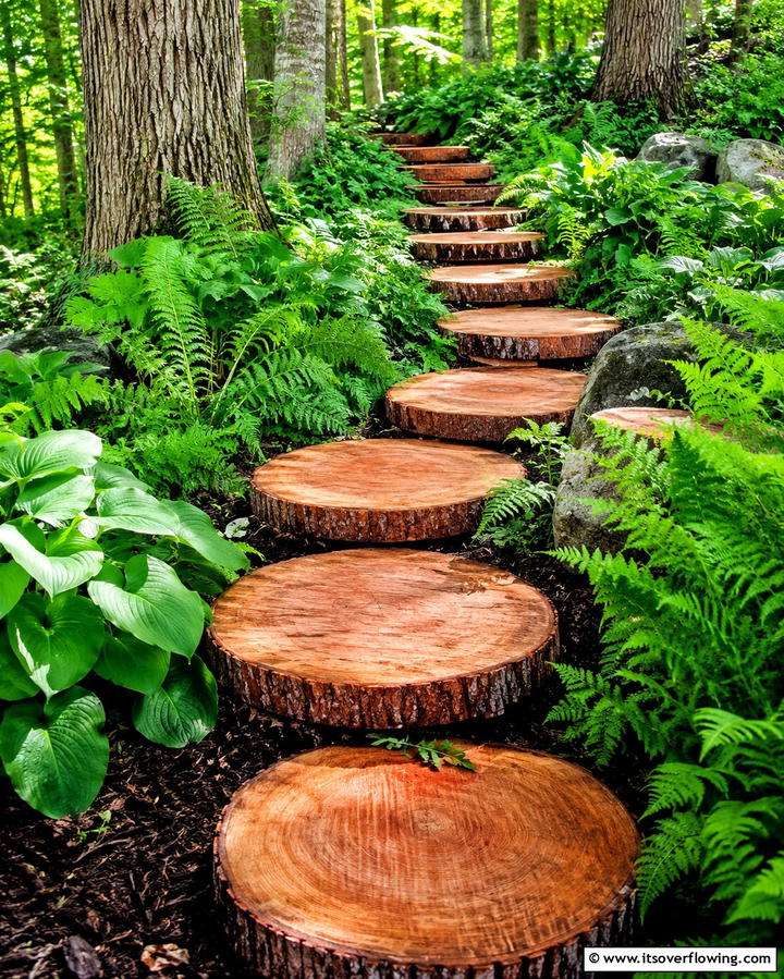 Wooden Stepping Stones - 30 Creative Stepping Stone Walkway Garden Ideas