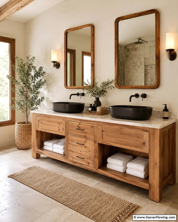 Wooden Vanity for Rustic Charm - 25 Tropical Bathroom Ideas for a Spa-like Retreat