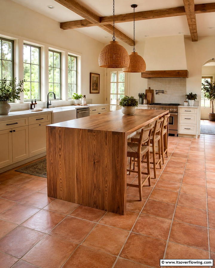 Wooden Waterfall Island for Warmth - 20 Stunning Waterfall Kitchen Island Ideas for a Modern Look