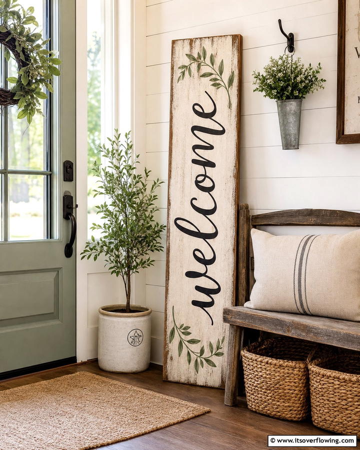 Wooden Welcome Signs - 25 Farmhouse Entryway Ideas for a Warm and Welcoming First Impression