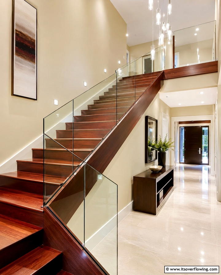 Wooden and Glass Combination - 30 Open Staircase Ideas to Elevate Your Home Organization