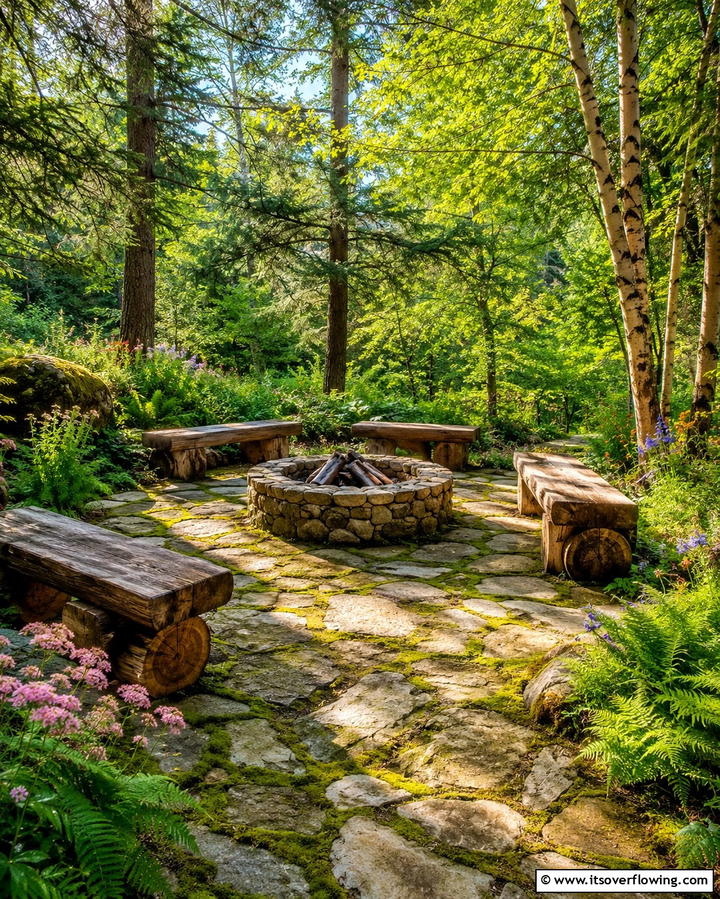 Woodland Retreat with Mossy Stones - 20 Stone Patio With a Fire Pit Ideas for Cozy Nights