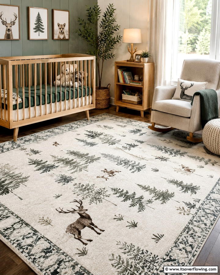 Woodland Themed Area Rug - 25 Rustic Nursery Ideas for a Cozy Baby Room