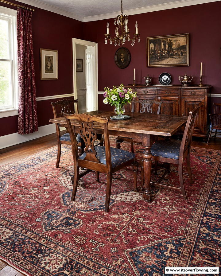 Worn Rugs to Anchor the Space - 20 Vintage Dining Room Ideas for Timeless Elegance
