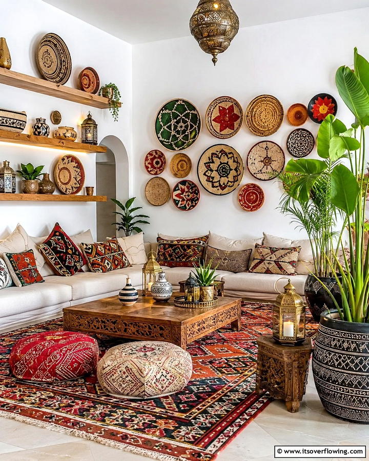 Woven Basket Displays - 30 Moroccan Living Room Ideas for Exotic Elegance