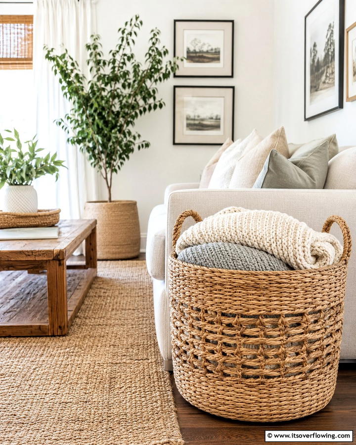 Woven Basket Storage - 25 Creative Blanket Storage Ideas for Cozy Homes