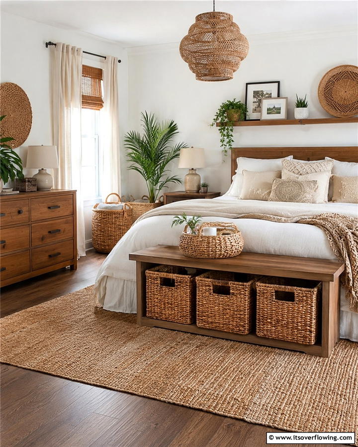 Woven Basket Storage - 30 Cozy Fall Bedroom Decor Tips for Autumnal Warmth & Style