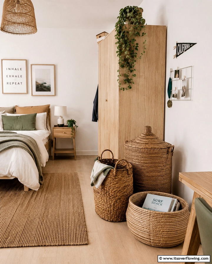 Woven Basket Storage - 30 Vibrant Boho Teen Bedroom Ideas for Creative Self-Expression
