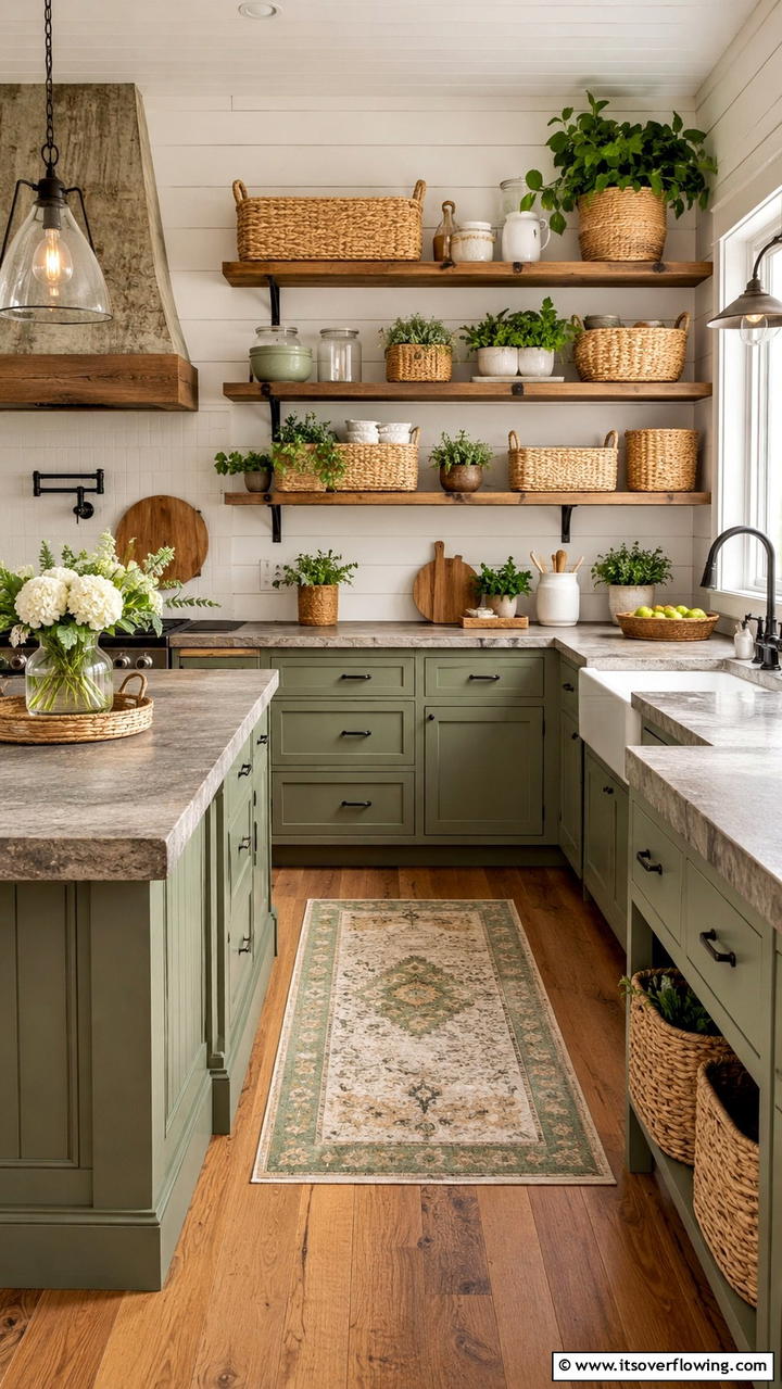 Woven Basket Storage Solutions - 30 Cabin Kitchen Ideas- Rustic and Cozy Cooking Spaces