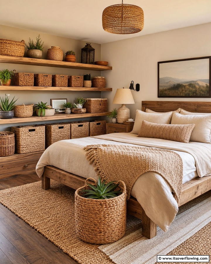 Woven Basket Storage - 21 Earthy Bedroom Ideas for a Calming Retreat