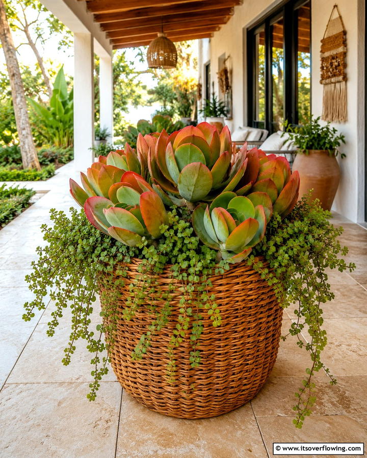 Woven Basket Succulent Setup - 30 Outdoor Succulent Container Ideas for Easy Gardening