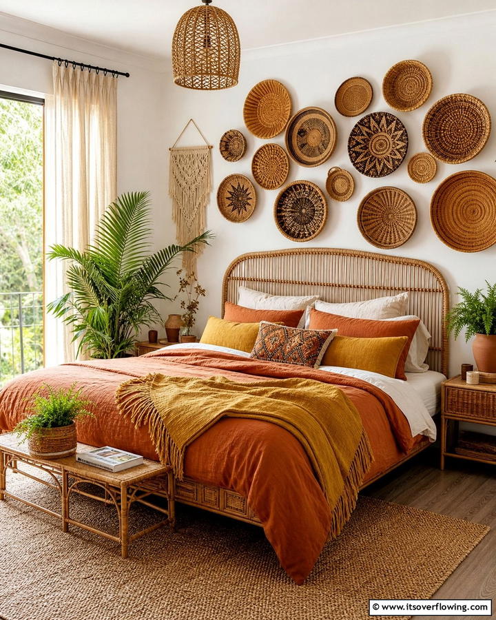Woven Baskets Display - 25 Boho Wall Decor Ideas for a Vibrant and Artistic Home