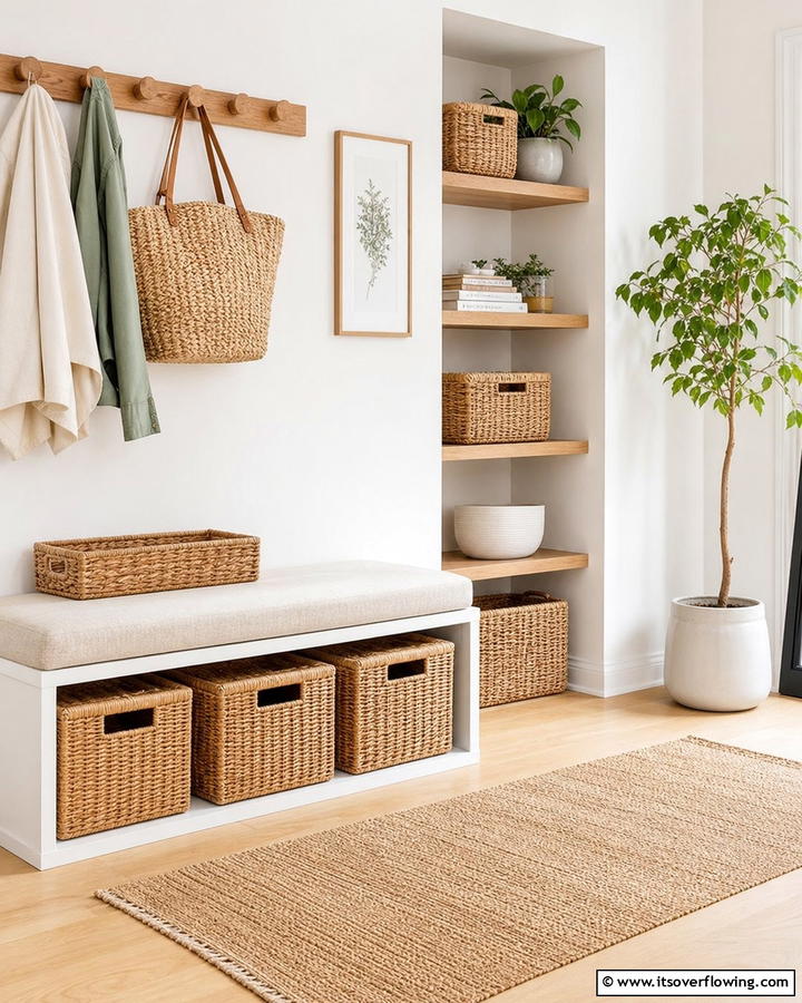 Woven Baskets for Organization - 20 Scandinavian Entryway Ideas for a Minimalist Look