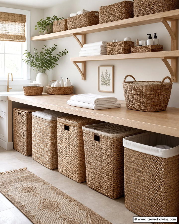 Woven Baskets for Organized Storage - 25 Farmhouse Laundry Room Ideas for Function and Style