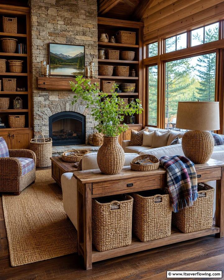 Woven Baskets for Storage - 25 Cabin Decor Ideas for a Cozy Retreat