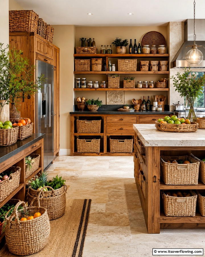 Woven Baskets for Storage - 25 Earthy Kitchen Ideas for a Natural Look