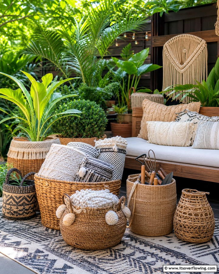 Woven Baskets for Storage - 25 Enchanting Boho Garden Ideas for Outdoor Bliss